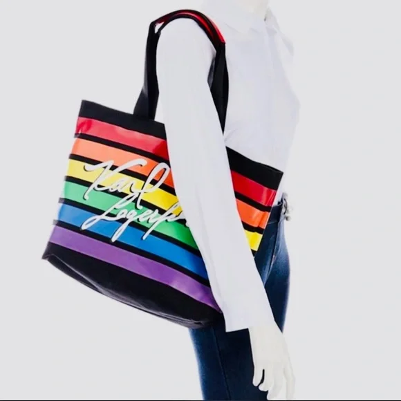 Karl Lagerfeld Xtra Large Black Rainbow Graphic Logo Tote  | NWT - Picture 6 of 7